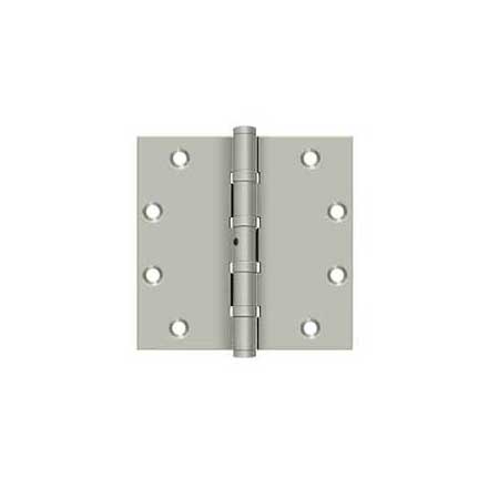 Deltana [DSB55NB15] Solid Brass Door Butt Hinge - Ball Bearing - Non-Removable Pin - Button Tip - Square Corner - Brushed Nickel Finish - Pair - 5&quot; H x 5&quot; W