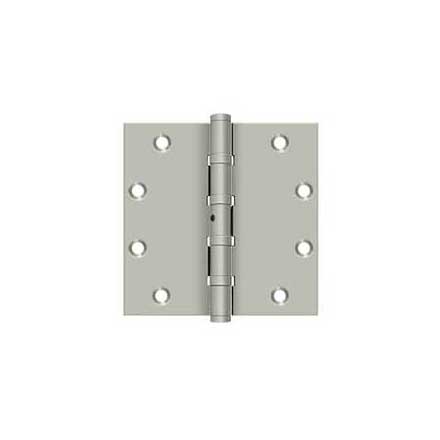 Deltana [DSB55NB15] Solid Brass Door Butt Hinge - Ball Bearing - Non-Removable Pin - Button Tip - Square Corner - Brushed Nickel Finish - Pair - 5&quot; H x 5&quot; W