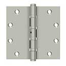 Deltana [DSB55NB15] Solid Brass Door Butt Hinge - Ball Bearing - Non-Removable Pin - Button Tip - Square Corner - Brushed Nickel Finish - Pair - 5&quot; H x 5&quot; W