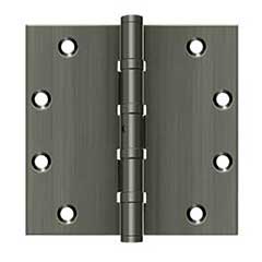 Deltana [DSB55NB15A] Solid Brass Door Butt Hinge - Ball Bearing - Non-Removable Pin - Button Tip - Square Corner - Antique Nickel Finish - Pair - 5&quot; H x 5&quot; W