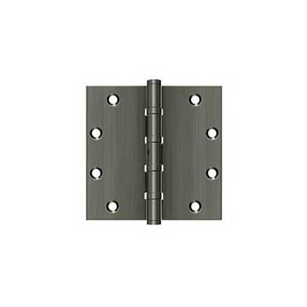 Deltana [DSB55NB15A] Solid Brass Door Butt Hinge - Ball Bearing - Non-Removable Pin - Button Tip - Square Corner - Antique Nickel Finish - Pair - 5&quot; H x 5&quot; W