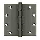 Deltana [DSB55NB15A] Solid Brass Door Butt Hinge - Ball Bearing - Non-Removable Pin - Button Tip - Square Corner - Antique Nickel Finish - Pair - 5" H x 5" W