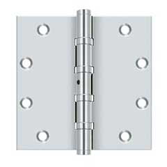 Deltana [DSB55NB26] Solid Brass Door Butt Hinge - Ball Bearing - Non-Removable Pin - Button Tip - Square Corner - Polished Chrome Finish - Pair - 5&quot; H x 5&quot; W