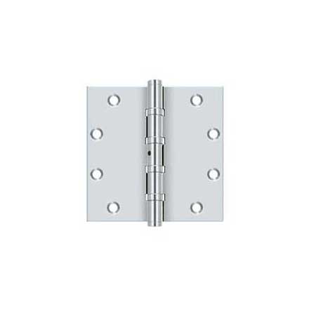 Deltana [DSB55NB26] Solid Brass Door Butt Hinge - Ball Bearing - Non-Removable Pin - Button Tip - Square Corner - Polished Chrome Finish - Pair - 5&quot; H x 5&quot; W