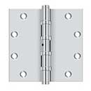 Deltana [DSB55NB26] Solid Brass Door Butt Hinge - Ball Bearing - Non-Removable Pin - Button Tip - Square Corner - Polished Chrome Finish - Pair - 5" H x 5" W