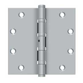 Deltana [DSB55NB26D] Solid Brass Door Butt Hinge - Ball Bearing - Non-Removable Pin - Button Tip - Square Corner - Brushed Chrome Finish - Pair - 5" H x 5" W