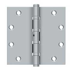 Deltana [DSB55NB26D] Solid Brass Door Butt Hinge - Ball Bearing - Non-Removable Pin - Button Tip - Square Corner - Brushed Chrome Finish - Pair - 5&quot; H x 5&quot; W