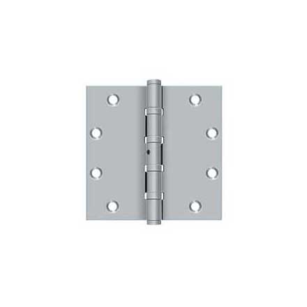 Deltana [DSB55NB26D] Solid Brass Door Butt Hinge - Ball Bearing - Non-Removable Pin - Button Tip - Square Corner - Brushed Chrome Finish - Pair - 5&quot; H x 5&quot; W