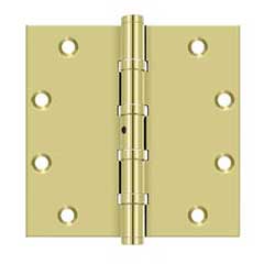 Deltana [DSB55NB3] Solid Brass Door Butt Hinge - Ball Bearing - Non-Removable Pin - Button Tip - Square Corner - Polished Brass Finish - Pair - 5&quot; H x 5&quot; W