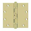 Deltana [DSB55NBU3-UNL] Solid Brass Door Butt Hinge - Ball Bearing - Non-Removable Pin - Button Tip - Square Corner - Polished Brass (Unlacquered) Finish - Pair - 5" H x 5" W