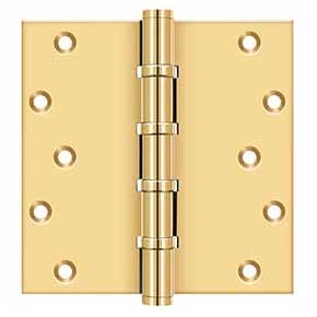 Deltana [CSB66BB] Solid Brass Door Butt Hinge - Ball Bearing - Button Tip - Square Corner - Polished Brass (PVD) Finish - Pair - 6" H x 6" W