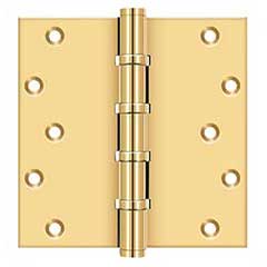 Deltana [CSB66BB] Solid Brass Door Butt Hinge - Ball Bearing - Button Tip - Square Corner - Polished Brass (PVD) Finish - Pair - 6&quot; H x 6&quot; W