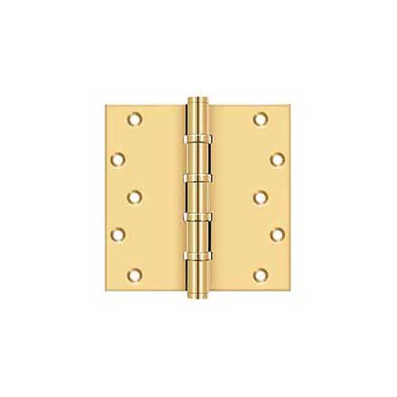 Deltana [CSB66BB] Solid Brass Door Butt Hinge - Ball Bearing - Button Tip - Square Corner - Polished Brass (PVD) Finish - Pair - 6&quot; H x 6&quot; W