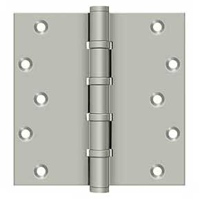 Deltana [DSB66BB15] Solid Brass Door Butt Hinge - Ball Bearing - Button Tip - Square Corner - Brushed Nickel Finish - Pair - 6" H x 6" W