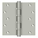 Deltana [DSB66BB15] Solid Brass Door Butt Hinge - Ball Bearing - Button Tip - Square Corner - Brushed Nickel Finish - Pair - 6" H x 6" W
