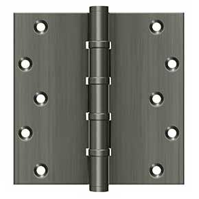 Deltana [DSB66BB15A] Solid Brass Door Butt Hinge - Ball Bearing - Button Tip - Square Corner - Antique Nickel Finish - Pair - 6" H x 6" W