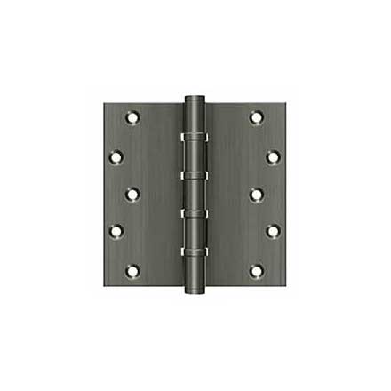 Deltana [DSB66BB15A] Solid Brass Door Butt Hinge - Ball Bearing - Button Tip - Square Corner - Antique Nickel Finish - Pair - 6&quot; H x 6&quot; W