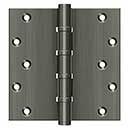 Deltana [DSB66BB15A] Solid Brass Door Butt Hinge - Ball Bearing - Button Tip - Square Corner - Antique Nickel Finish - Pair - 6" H x 6" W