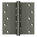 Deltana [DSB66BB15A] Solid Brass Door Butt Hinge - Ball Bearing - Button Tip - Square Corner - Antique Nickel Finish - Pair - 6&quot; H x 6&quot; W