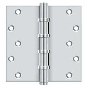 Deltana [DSB66BB26] Solid Brass Door Butt Hinge - Ball Bearing - Button Tip - Square Corner - Polished Chrome Finish - Pair - 6" H x 6" W