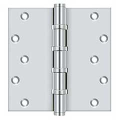 Deltana [DSB66BB26] Solid Brass Door Butt Hinge - Ball Bearing - Button Tip - Square Corner - Polished Chrome Finish - Pair - 6&quot; H x 6&quot; W