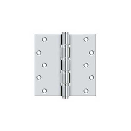 Deltana [DSB66BB26] Solid Brass Door Butt Hinge - Ball Bearing - Button Tip - Square Corner - Polished Chrome Finish - Pair - 6" H x 6" W