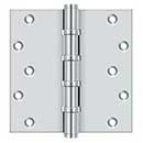 Deltana [DSB66BB26] Solid Brass Door Butt Hinge - Ball Bearing - Button Tip - Square Corner - Polished Chrome Finish - Pair - 6" H x 6" W