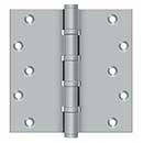 Deltana [DSB66BB26D] Solid Brass Door Butt Hinge - Ball Bearing - Button Tip - Square Corner - Brushed Chrome Finish - Pair - 6" H x 6" W