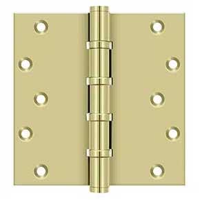 Deltana [DSB66BB3-UNL] Solid Brass Door Butt Hinge - Ball Bearing - Button Tip - Square Corner - Polished Brass (Unlacquered) Finish - Pair - 6" H x 6" W