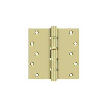 Deltana [DSB66BB3-UNL] Solid Brass Door Butt Hinge - Ball Bearing - Button Tip - Square Corner - Polished Brass (Unlacquered) Finish - Pair - 6&quot; H x 6&quot; W