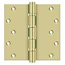 Deltana [DSB66BB3-UNL] Solid Brass Door Butt Hinge - Ball Bearing - Button Tip - Square Corner - Polished Brass (Unlacquered) Finish - Pair - 6&quot; H x 6&quot; W