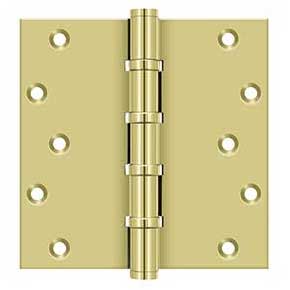 Deltana [DSB66BB3] Solid Brass Door Butt Hinge - Ball Bearing - Button Tip - Square Corner - Polished Brass Finish - Pair - 6" H x 6" W