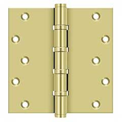 Deltana [DSB66BB3] Solid Brass Door Butt Hinge - Ball Bearing - Button Tip - Square Corner - Polished Brass Finish - Pair - 6&quot; H x 6&quot; W