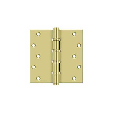 Deltana [DSB66BB3] Solid Brass Door Butt Hinge - Ball Bearing - Button Tip - Square Corner - Polished Brass Finish - Pair - 6&quot; H x 6&quot; W
