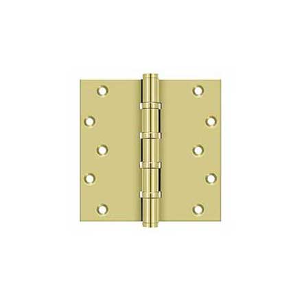 Deltana [DSB66BB3] Solid Brass Door Butt Hinge - Ball Bearing - Button Tip - Square Corner - Polished Brass Finish - Pair - 6&quot; H x 6&quot; W