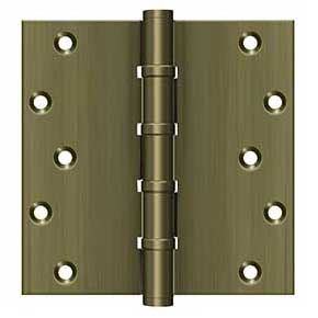 Deltana [DSB66BB5] Solid Brass Door Butt Hinge - Ball Bearing - Button Tip - Square Corner - Antique Brass Finish - Pair - 6" H x 6" W
