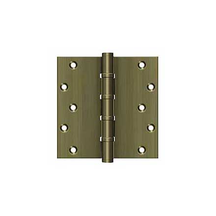 Deltana [DSB66BB5] Solid Brass Door Butt Hinge - Ball Bearing - Button Tip - Square Corner - Antique Brass Finish - Pair - 6&quot; H x 6&quot; W