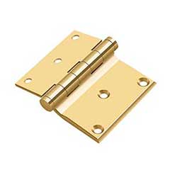 Deltana [DHS3035CR003] Solid Brass Screen Door Half Surface Hinge - Button Tip - Square Corner - Polished Brass (PVD) Finish - Pair - 3&quot; H x 3 1/2&quot; W