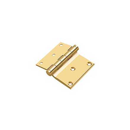 Deltana [DHS3035CR003] Solid Brass Screen Door Half Surface Hinge - Button Tip - Square Corner - Polished Brass (PVD) Finish - Pair - 3&quot; H x 3 1/2&quot; W