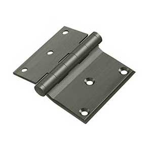 Deltana [DHS3035U15A] Solid Brass Screen Door Half Surface Hinge - Button Tip - Square Corner - Antique Nickel Finish - Pair - 3" H x 3 1/2" W