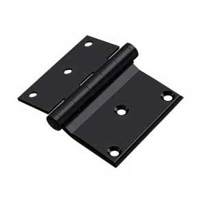 Deltana [DHS3035U19] Solid Brass Screen Door Half Surface Hinge - Button Tip - Square Corner - Paint Black Finish - Pair - 3" H x 3 1/2" W