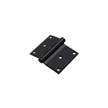 Deltana [DHS3035U19] Solid Brass Screen Door Half Surface Hinge - Button Tip - Square Corner - Paint Black Finish - Pair - 3&quot; H x 3 1/2&quot; W