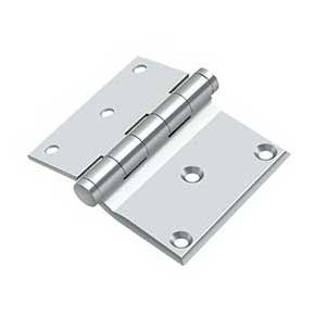 Deltana [DHS3035U26] Solid Brass Screen Door Half Surface Hinge - Button Tip - Square Corner - Polished Chrome Finish - Pair - 3" H x 3 1/2" W