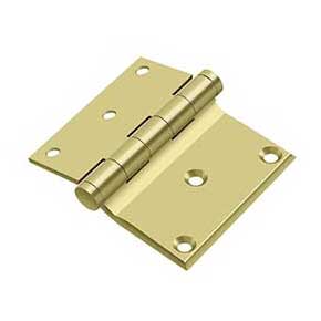 Deltana [DHS3035U3] Solid Brass Screen Door Half Surface Hinge - Button Tip - Square Corner - Polished Brass Finish - Pair - 3" H x 3 1/2" W