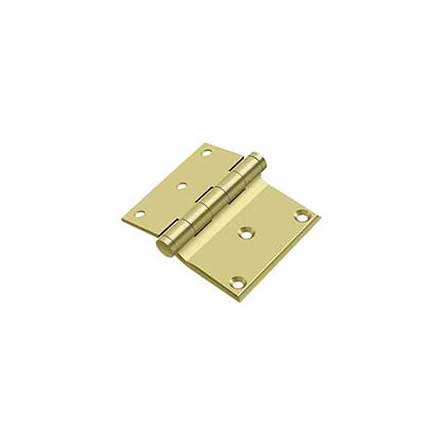 Deltana [DHS3035U3] Solid Brass Screen Door Half Surface Hinge - Button Tip - Square Corner - Polished Brass Finish - Pair - 3&quot; H x 3 1/2&quot; W