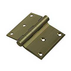 Deltana [DHS3035U5] Solid Brass Screen Door Half Surface Hinge - Button Tip - Square Corner - Antique Brass Finish - Pair - 3&quot; H x 3 1/2&quot; W