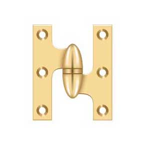 Deltana [OK2520CR003-R] Solid Brass Door Olive Knuckle Hinge - Right Handed - Polished Brass (PVD) Finish - Pair - 2 1/2" H x 2" W