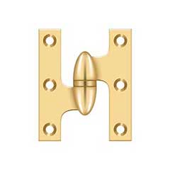 Deltana [OK2520CR003-L] Solid Brass Door Olive Knuckle Hinge - Left Handed - Polished Brass (PVD) Finish - 2 1/2&quot; H x 2&quot; W