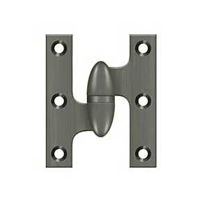 Deltana [OK2520U15A-L] Solid Brass Door Olive Knuckle Hinge - Left Handed - Antique Nickel Finish - Pair - 2 1/2" H x 2" W
