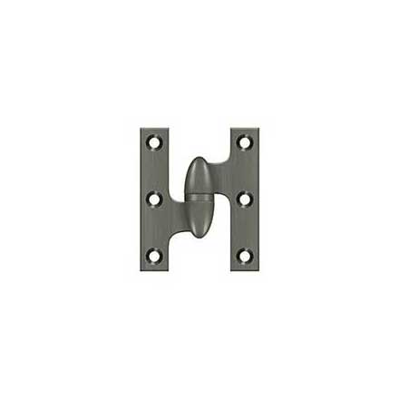 Deltana [OK2520U15A-L] Solid Brass Door Olive Knuckle Hinge - Left Handed - Antique Nickel Finish - 2 1/2" H x 2" W